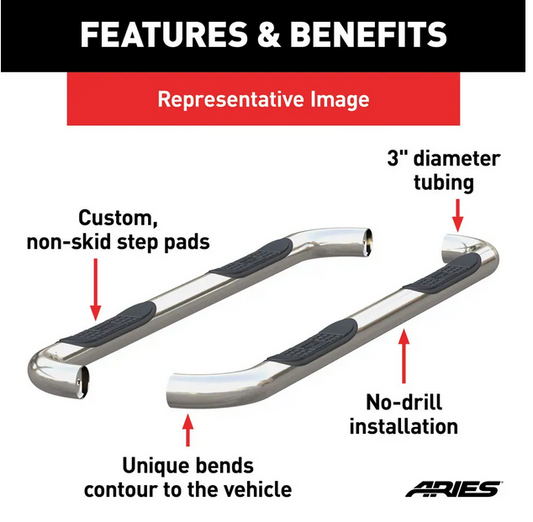 2009-2024 Ram 1500 / 2010-2024 Ram 2500-3500 CC – Side Bars 3in. Round Stainless Steel